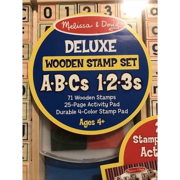 Melissa & Doug Deluxe Wooden Stamp Set Stamp Pad Activity Pad Stampers ABCs 123s - Picture 4 of 8